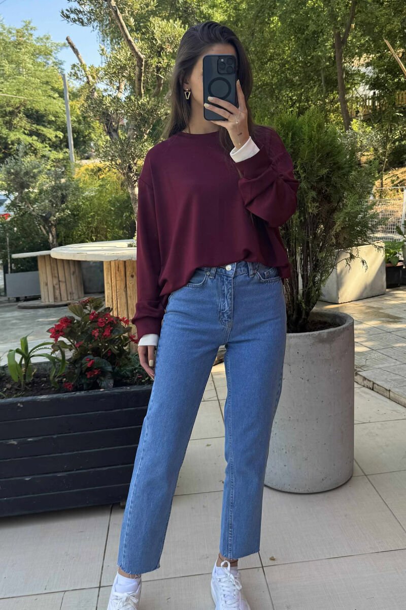 ONE COLOR SIMPLE WOMEN SWEATSHIRT DARK BURGUNDY/VISHNJE E ERRET - 1