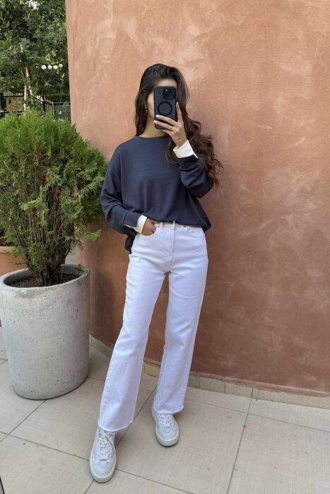 ONE COLOR SIMPLE WOMEN SWEATSHIRT DARK GREY/GEE - KLAUDIO FASHION