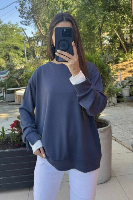 ONE COLOR SIMPLE WOMEN SWEATSHIRT GREY/GRI - KLAUDIO FASHION