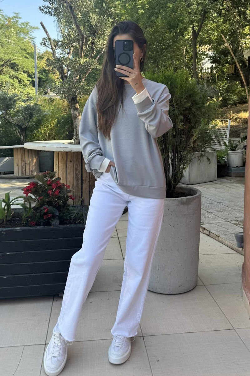 ONE COLOR SIMPLE WOMEN SWEATSHIRT LIGHT GREY/GZ - 1