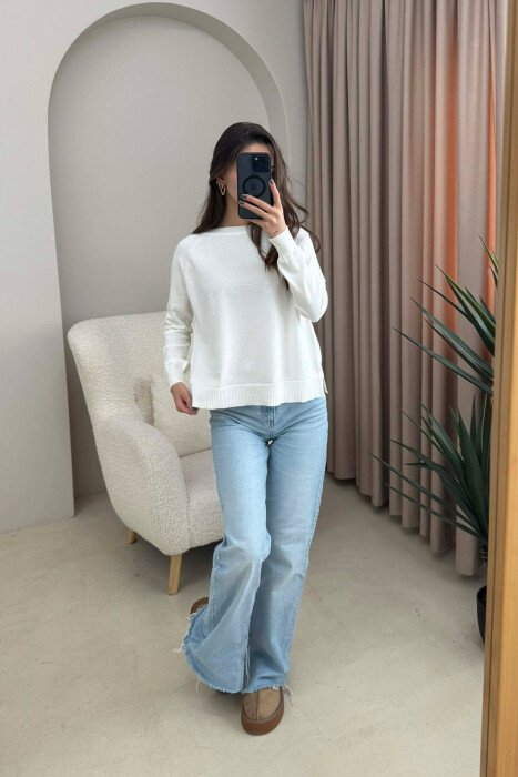 ONE COLOR SIMPLE WOMEN SWEATER WHITE-E BARDHE 