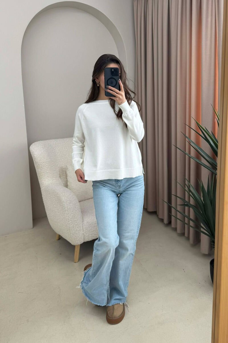 ONE COLOR SIMPLE WOMEN SWEATER WHITE-E BARDHE - 1