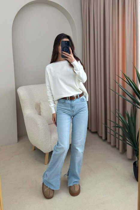 ONE COLOR SIMPLE WOMEN SWEATER WHITE-E BARDHE - 3