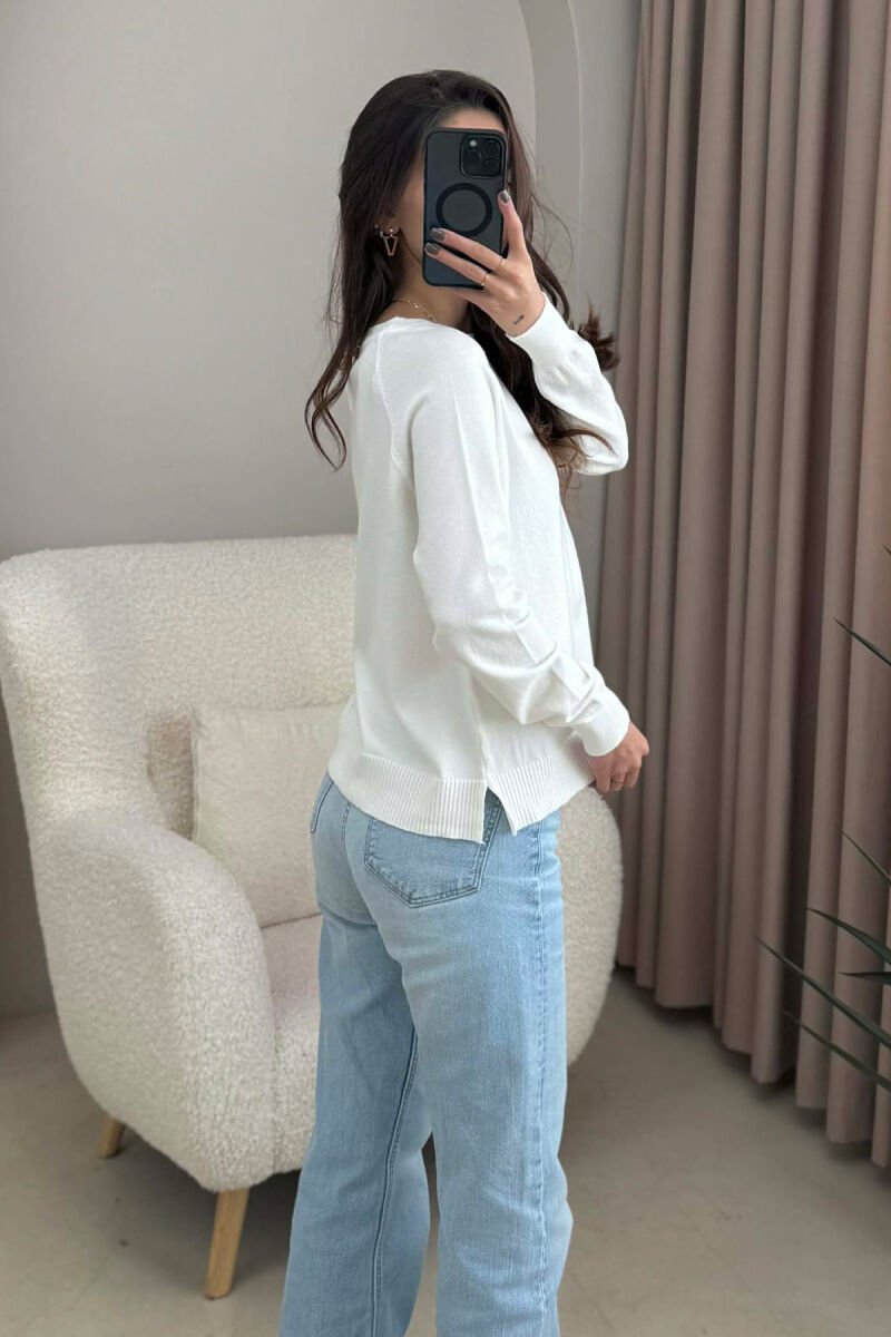 ONE COLOR SIMPLE WOMEN SWEATER WHITE-E BARDHE - 5