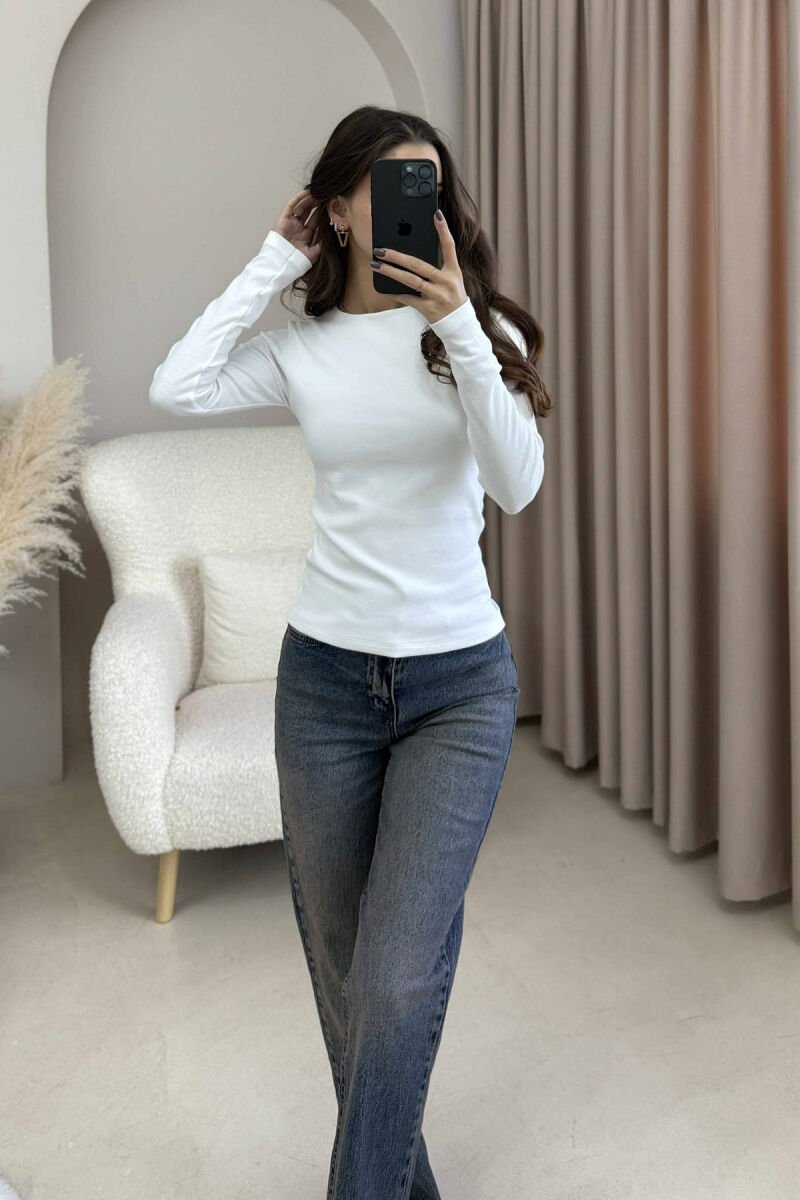 ONE COLOR SIMPLE WOMEN SWEATSHIRT WHITE-E BARDHE - 3