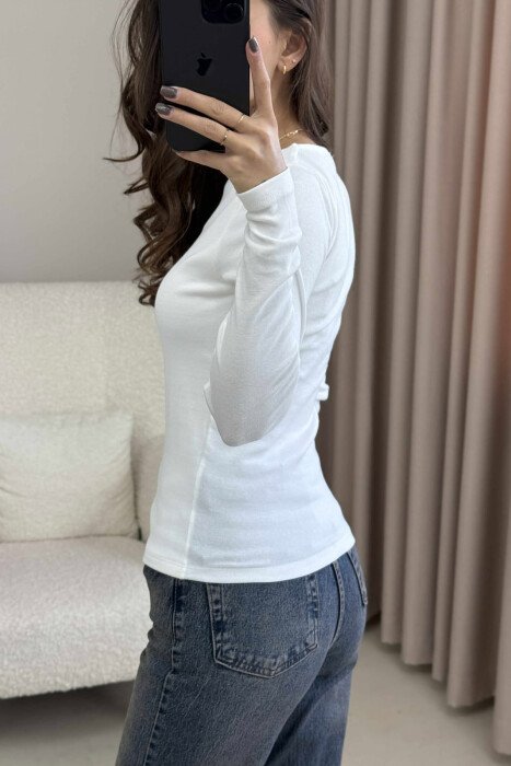 ONE COLOR SIMPLE WOMEN SWEATSHIRT WHITE-E BARDHE - 4