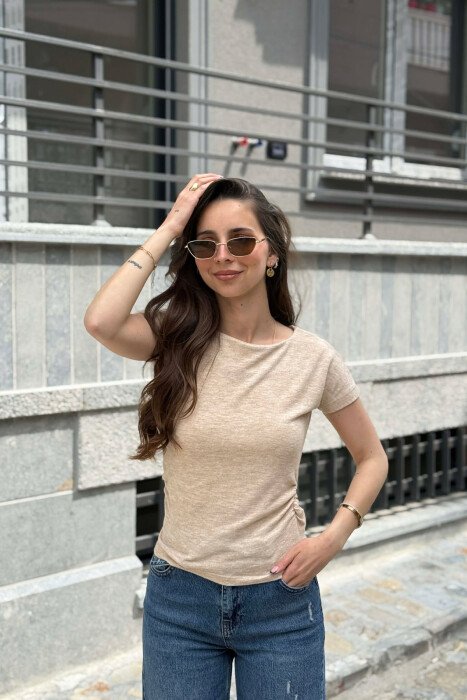 ONE COLOR SIMPLE WOMEN T-SHIRT BEIGE/BEZHE 
