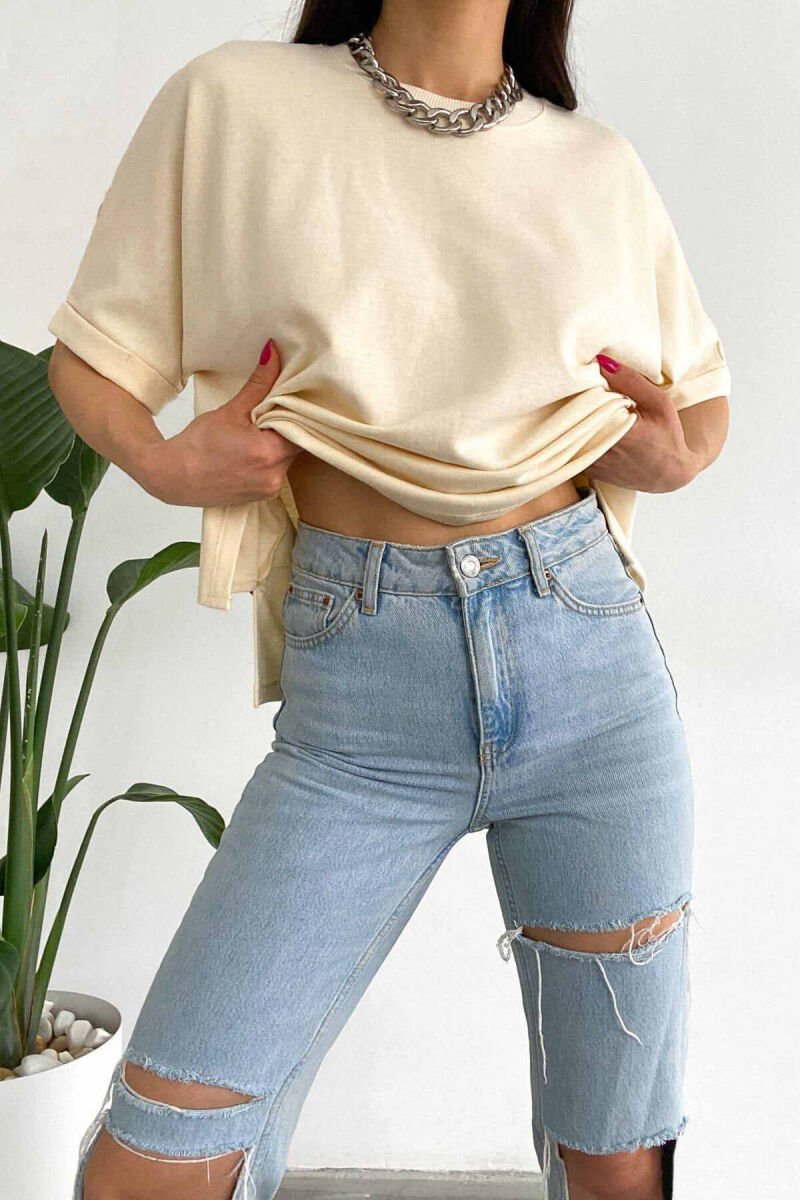 ONE COLOR SIMPLE WOMEN T-SHIRT BEIGE/BEZHE - 1