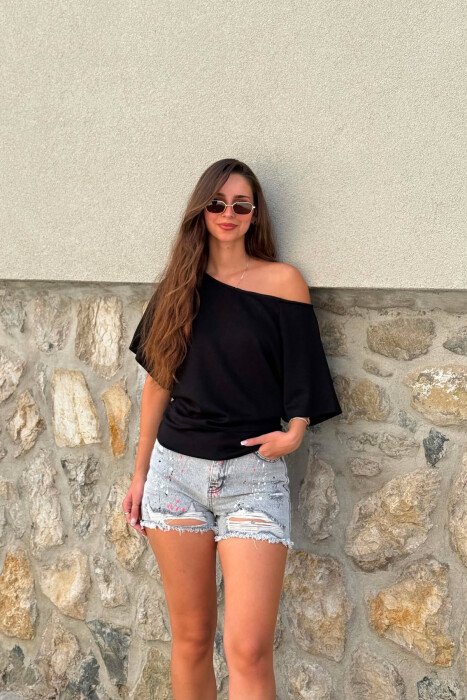 ONE COLOR SIMPLE WOMEN T-SHIRT BLACK/ E ZEZE - KLAUDIO FASHION