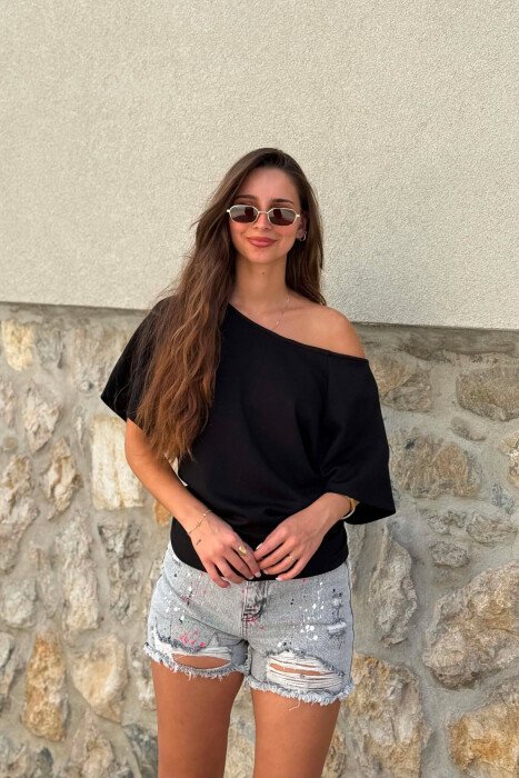 ONE COLOR SIMPLE WOMEN T-SHIRT BLACK/ E ZEZE - 3