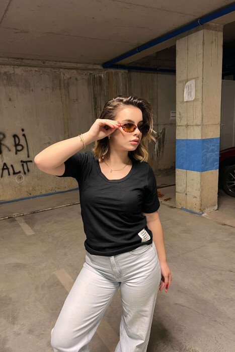ONE COLOR SIMPLE WOMEN T-SHIRT BLACK/ E ZEZE - 4
