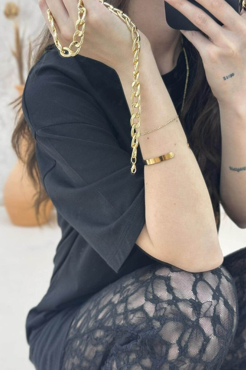 ONE COLOR SIMPLE WOMEN T-SHIRT BLACK/ E ZEZE - 5