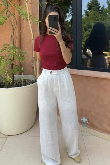 ONE COLOR SIMPLE WOMEN T-SHIRT BURGUNDY/VISHNJE - KLAUDIO FASHION
