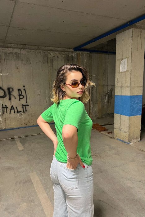 ONE COLOR SIMPLE WOMEN T-SHIRT GREEN/JESHILE - 2