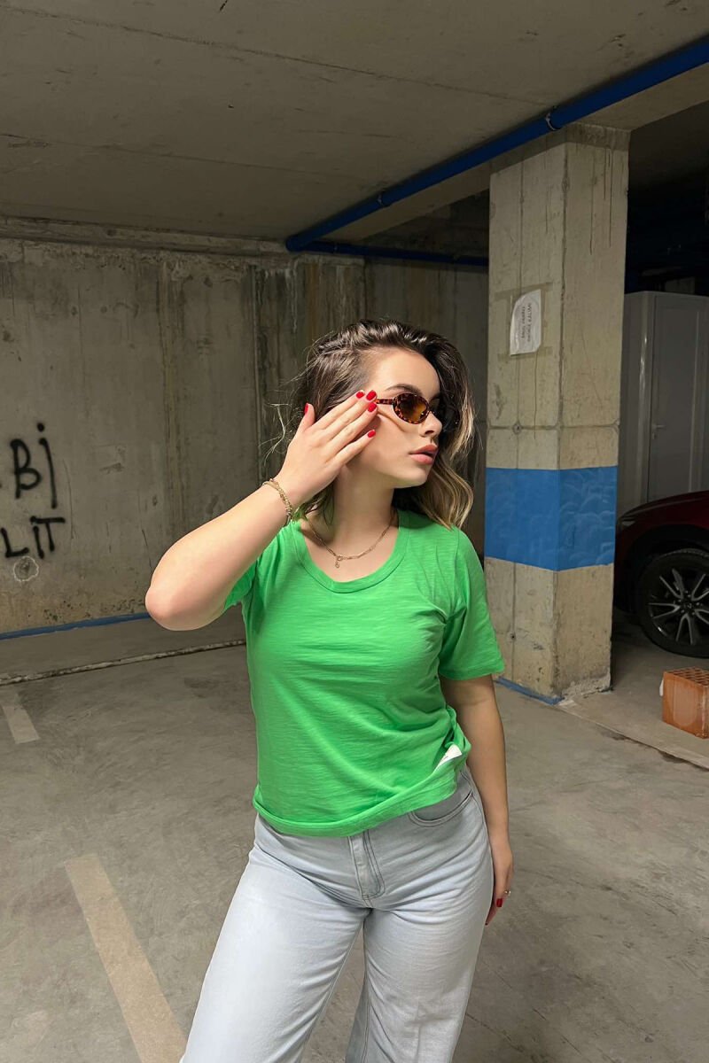 ONE COLOR SIMPLE WOMEN T-SHIRT GREEN/JESHILE - 3
