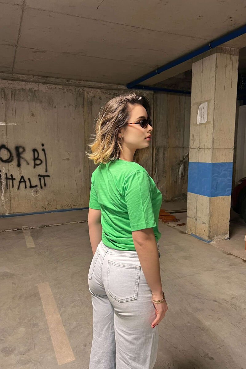 ONE COLOR SIMPLE WOMEN T-SHIRT LIGHT GREEN/JEZB - 3