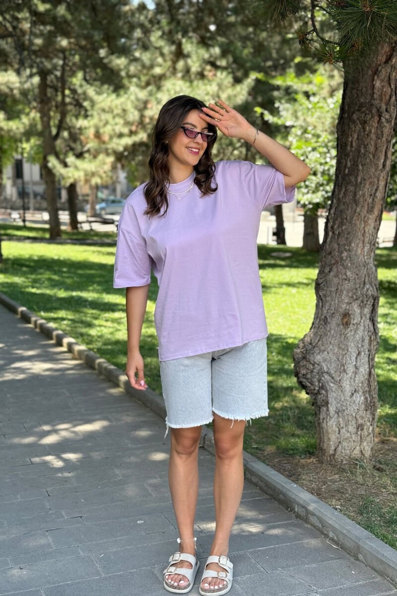 ONE COLOR SIMPLE WOMEN T-SHIRT LIGHT PURPLE/LEZB - 1