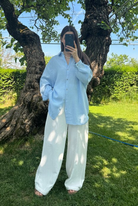 ONE COLOR SIMPLE WOMEN SHIRT LIGHTBLUE/BZ - 1