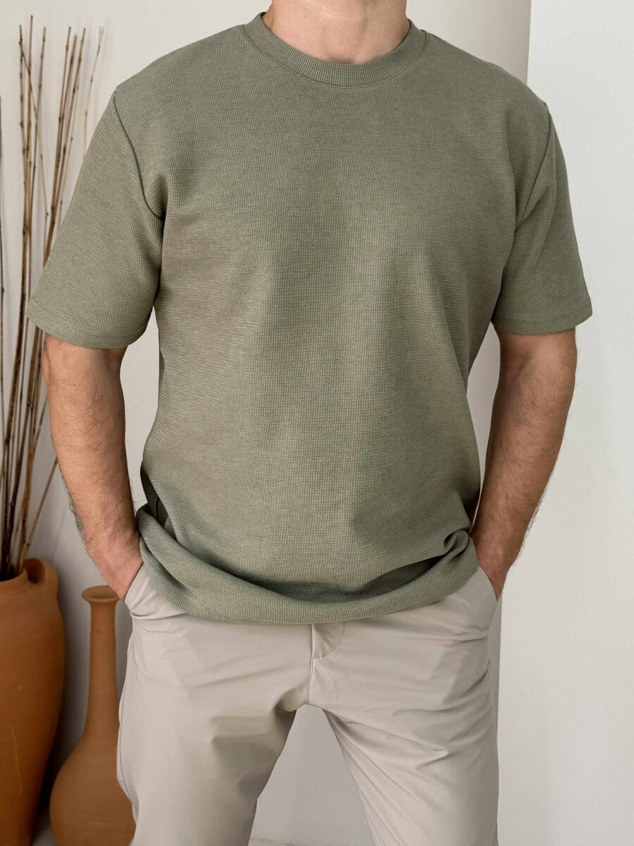 ONE COLOR SIMPLE MEN T-SHIRT OLIVE/ULLI - 1