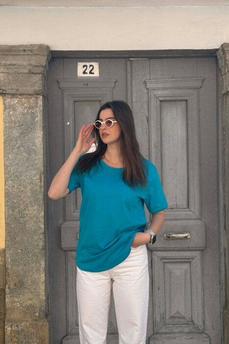 ONE COLOR SIMPLE WOMEN T-SHIRT + 6 PAIR SOCKS BLUE/BLU - 1