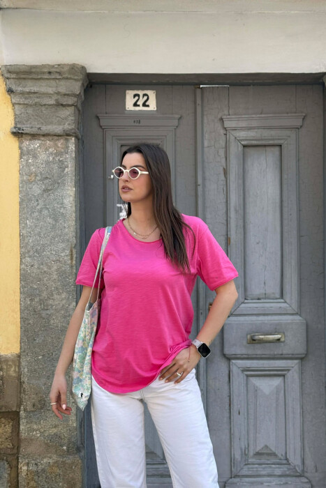 ONE COLOR SIMPLE WOMEN T-SHIRT + 6 PAIR SOCKS PINK/ROZE - KLAUDIO FASHION
