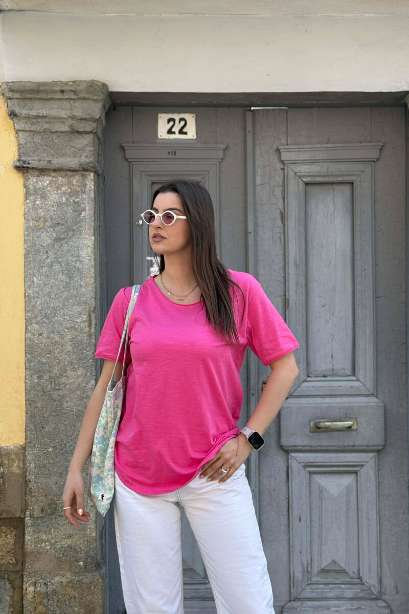 ONE COLOR SIMPLE WOMEN T-SHIRT + 6 PAIR SOCKS PINK/ROZE - 1