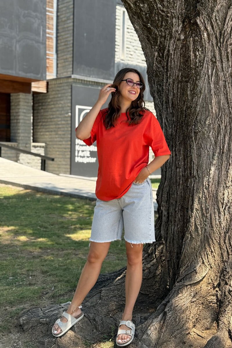 ONE COLOR SIMPLE WOMEN T-SHIRT ORANGE/PORTOKALLI - 1