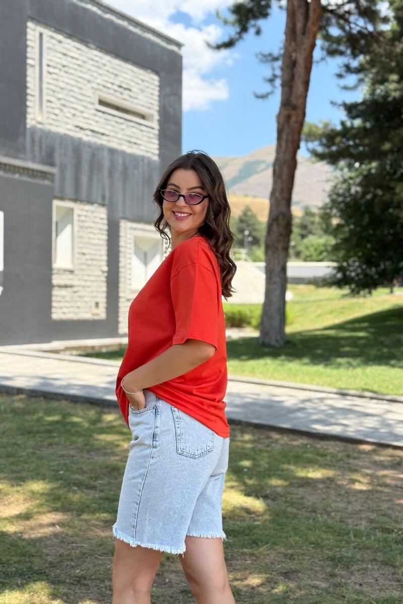 ONE COLOR SIMPLE WOMEN T-SHIRT ORANGE/PORTOKALLI - 4