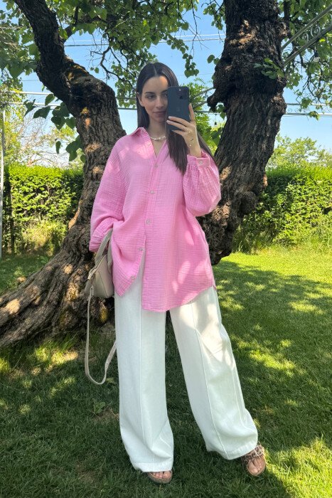 ONE COLOR SIMPLE WOMEN SHIRT PINK/ROZE - KLAUDIO FASHION