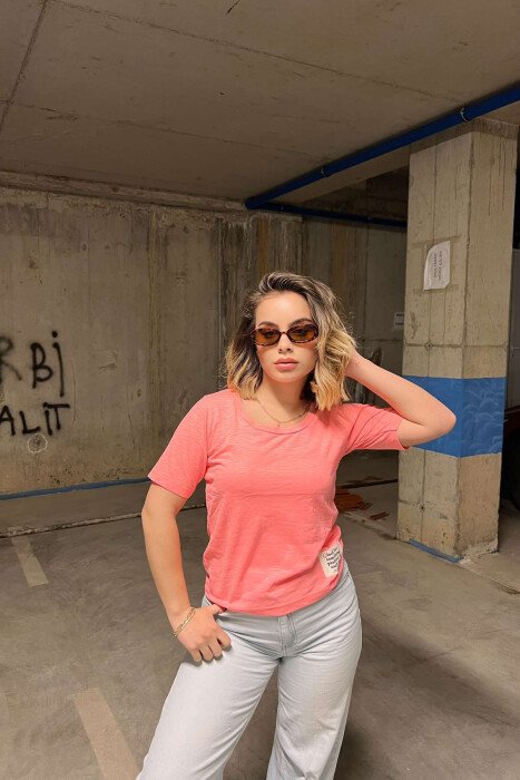 ONE COLOR SIMPLE WOMEN T-SHIRT PINK/ROZE - 1
