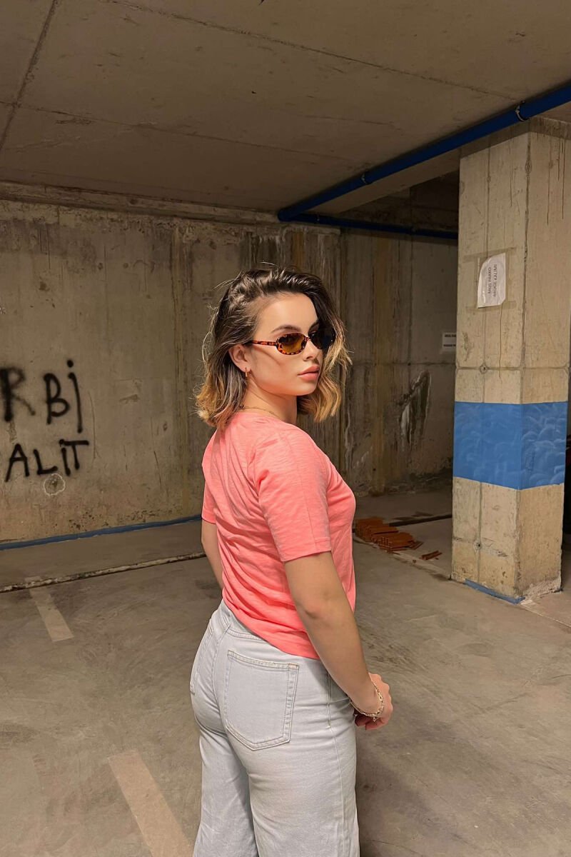 ONE COLOR SIMPLE WOMEN T-SHIRT PINK/ROZE - 2