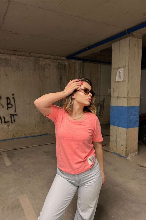 ONE COLOR SIMPLE WOMEN T-SHIRT PINK/ROZE - 4
