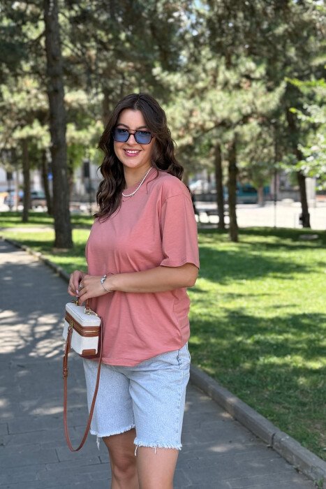 ONE COLOR SIMPLE WOMEN T-SHIRT POWDER/PUDER - 2