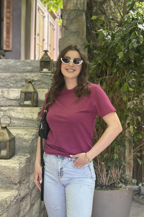 ONE COLOR SIMPLE WOMEN T-SHIRT PURPLE/LEJLA - 2