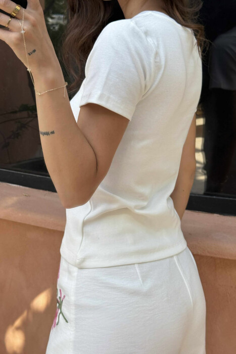 ONE COLOR SIMPLE WOMEN T-SHIRT WHITE-E BARDHE - 4