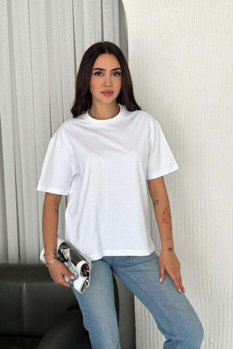 ONE COLOR SIMPLE WOMEN T-SHIRT WHITE-E BARDHE - KLAUDIO FASHION
