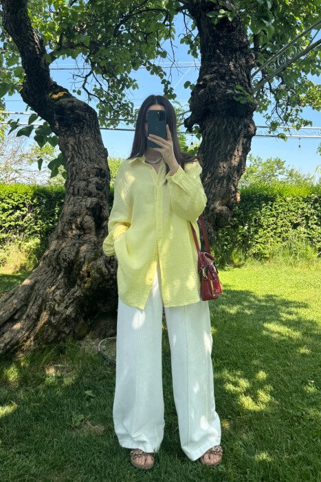 ONE COLOR SIMPLE WOMEN SHIRT YELLOW/E VERDHE - KLAUDIO FASHION