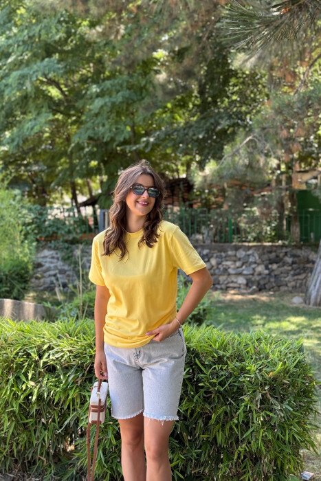 ONE COLOR SIMPLE WOMEN T-SHIRT YELLOW/E VERDHE 