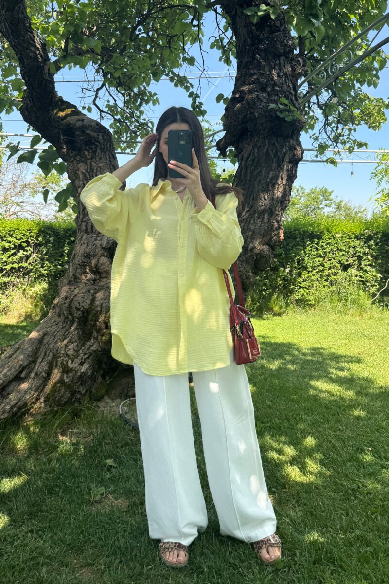 ONE COLOR SIMPLE WOMEN SHIRT YELLOW/E VERDHE - 2