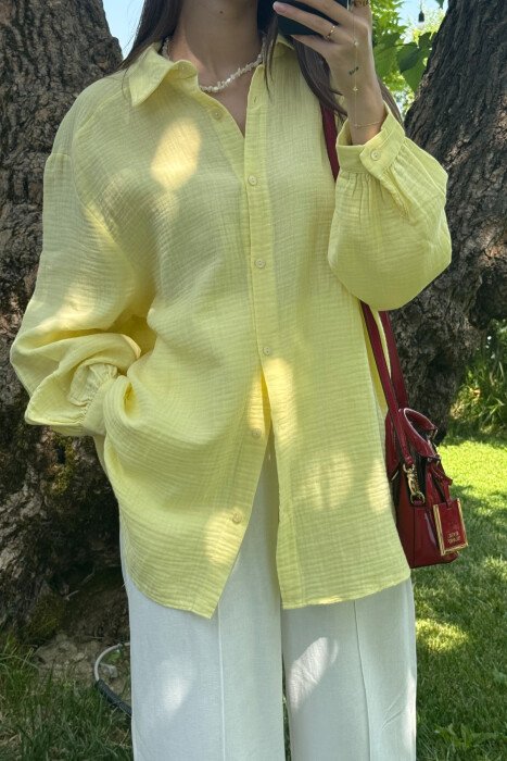 ONE COLOR SIMPLE WOMEN SHIRT YELLOW/E VERDHE - 3
