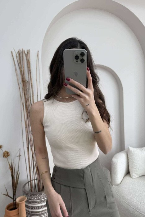 ONE COLOR SIMPLE WOMEN TANK TOP ANTIQUEWHITE/ANTIKE - 2
