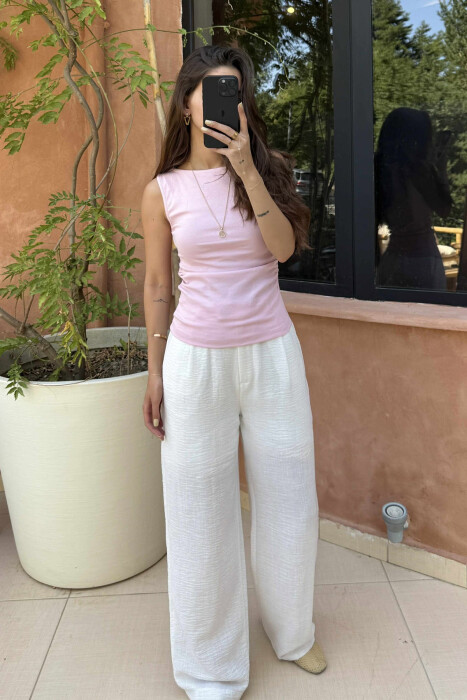 ONE COLOR SIMPLE WOMEN TANK TOP BABY PINK/ROZB - KLAUDIO FASHION