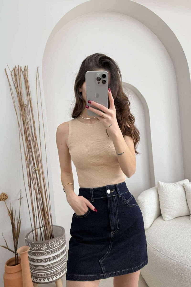 ONE COLOR SIMPLE WOMEN TANK TOP BEIGE/BEZHE - 1