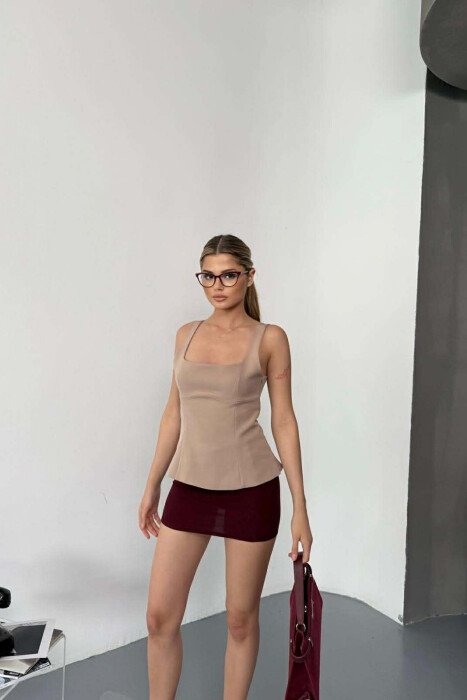 ONE COLOR SIMPLE WOMEN TANK TOP BEIGE/BEZHE - 1