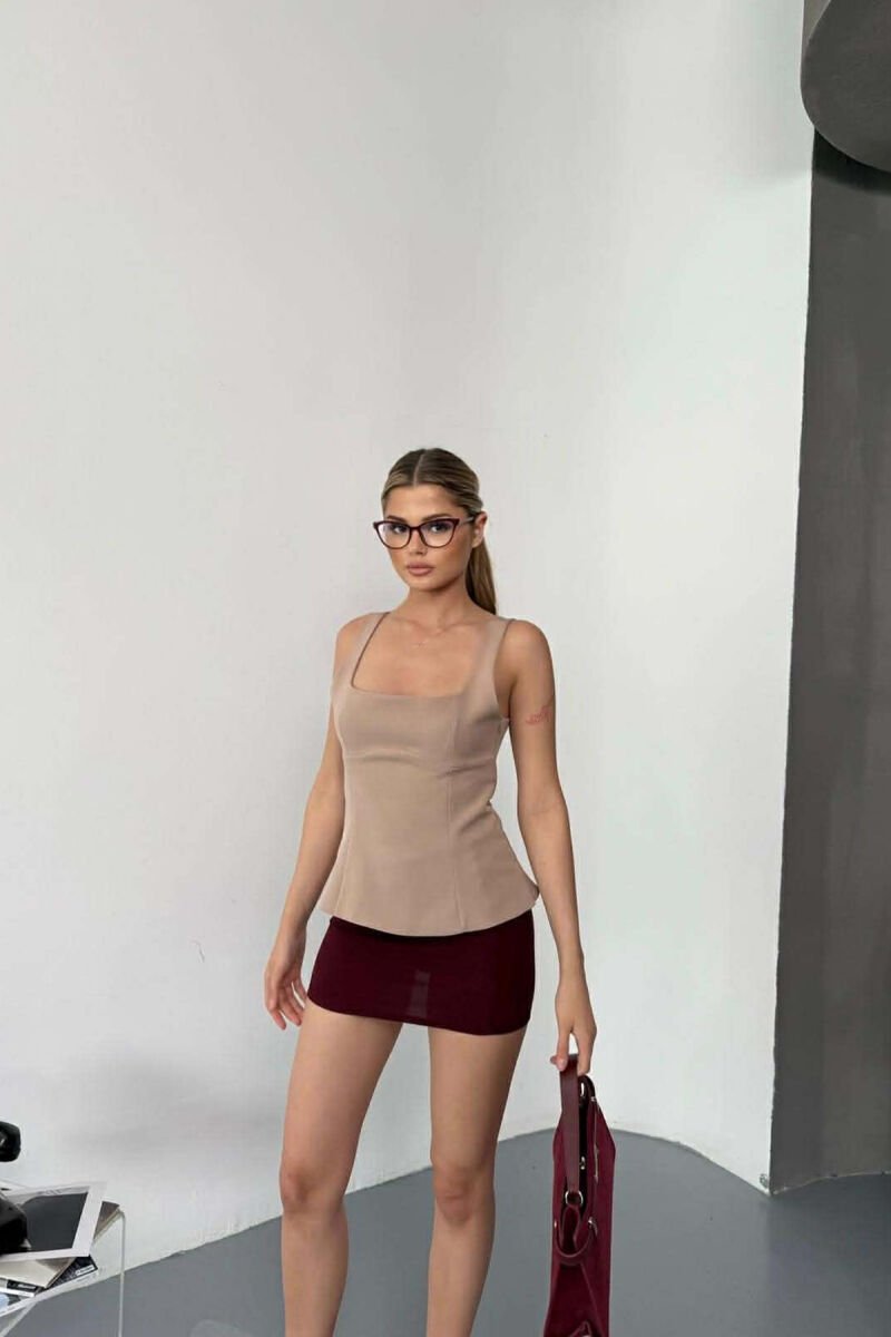 ONE COLOR SIMPLE WOMEN TANK TOP BEIGE/BEZHE - 1
