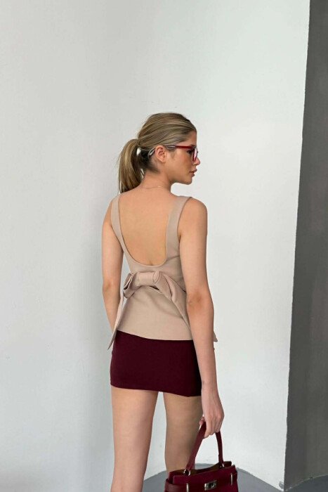 ONE COLOR SIMPLE WOMEN TANK TOP BEIGE/BEZHE - 2