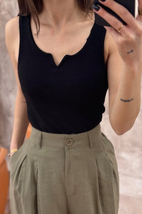 ONE COLOR SIMPLE WOMEN TANK TOP BLACK/ E ZEZE - 3