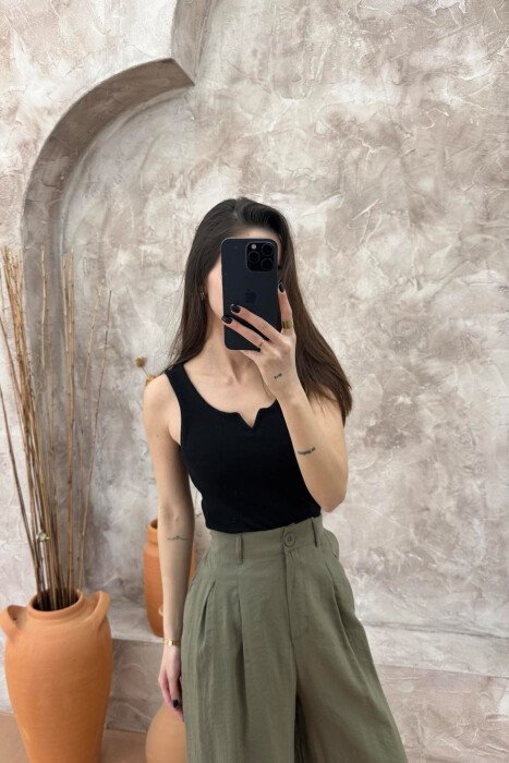 ONE COLOR SIMPLE WOMEN TANK TOP BLACK/ E ZEZE - 4