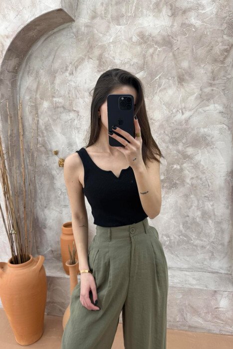 ONE COLOR SIMPLE WOMEN TANK TOP BLACK/ E ZEZE - 5