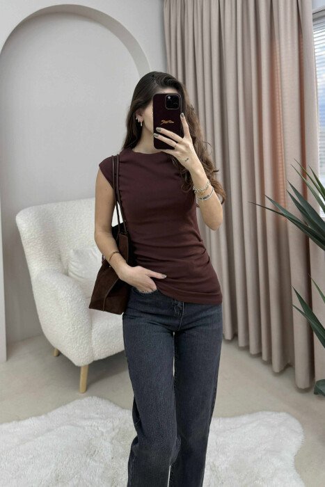 ONE COLOR SIMPLE WOMEN TANK TOP BROWN/KAFE - KLAUDIO FASHION